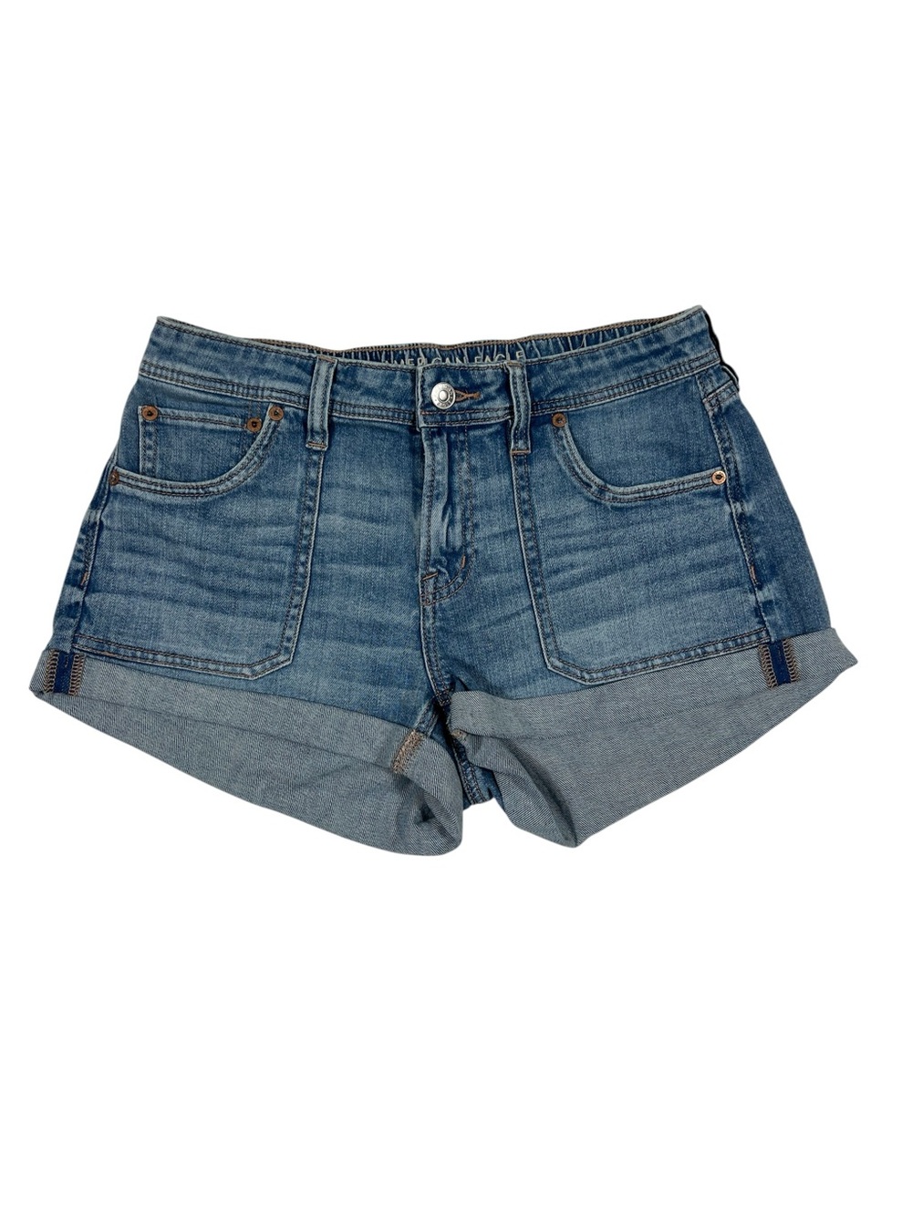 AMERICAN EAGLE EASY SHORTIE stretch medium wash 2” inseam Jean short size 2